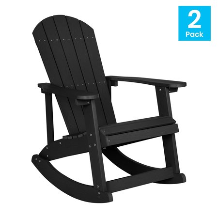 Flash Furniture 2 PK Black Poly Resin Adirondack Rocking Chairs JJ-C14705-BK-2-GG